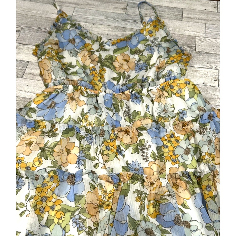 Women's Blu Pepper Fun Summer Floral ALL Over Print Ruffle Dress Romper Sz LARGE